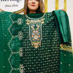 Emerald Green Floral Embroidered Party Wear Salwar Kameez