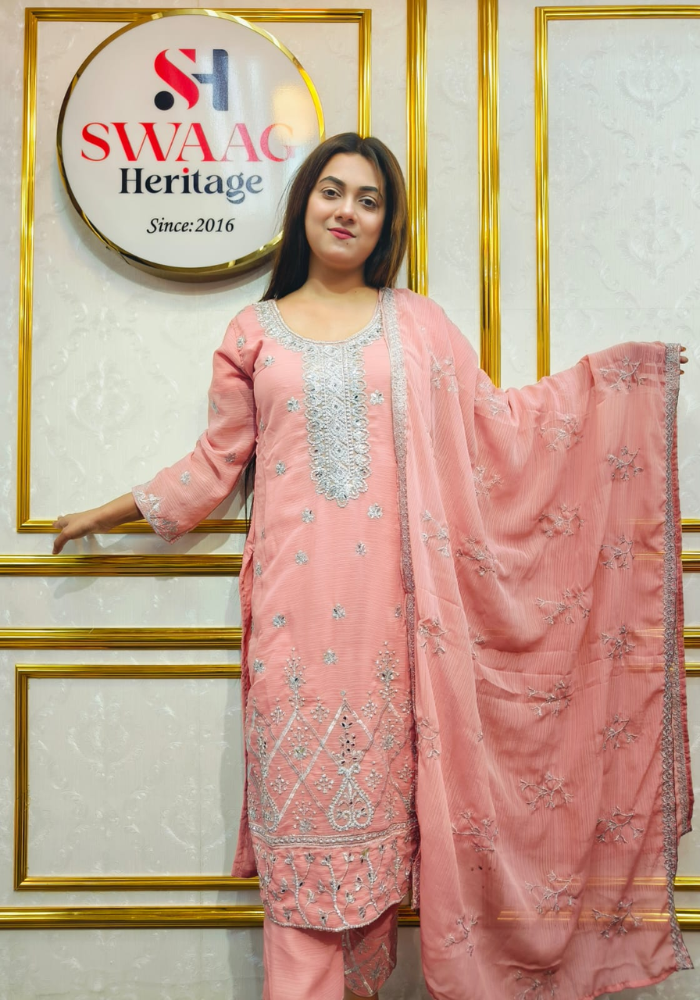 Premium Zari Embroidered chiffon Georgette 3 Piece Dress | SWAAG Heritage - Image 6