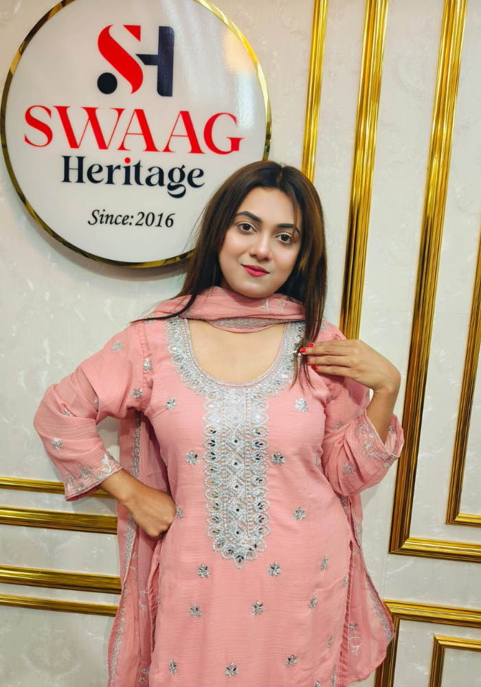 Premium Zari Embroidered chiffon Georgette 3 Piece Dress | SWAAG Heritage