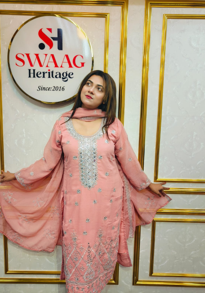Premium Zari Embroidered chiffon Georgette 3 Piece Dress | SWAAG Heritage - Image 3