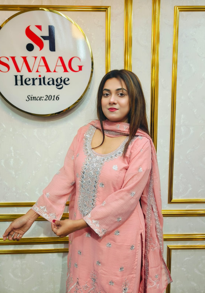 Premium Zari Embroidered chiffon Georgette 3 Piece Dress | SWAAG Heritage - Image 2