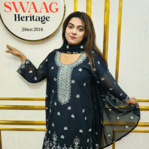 Premium Zari Embroidered chiffon Georgette 3 Piece Dress with stone