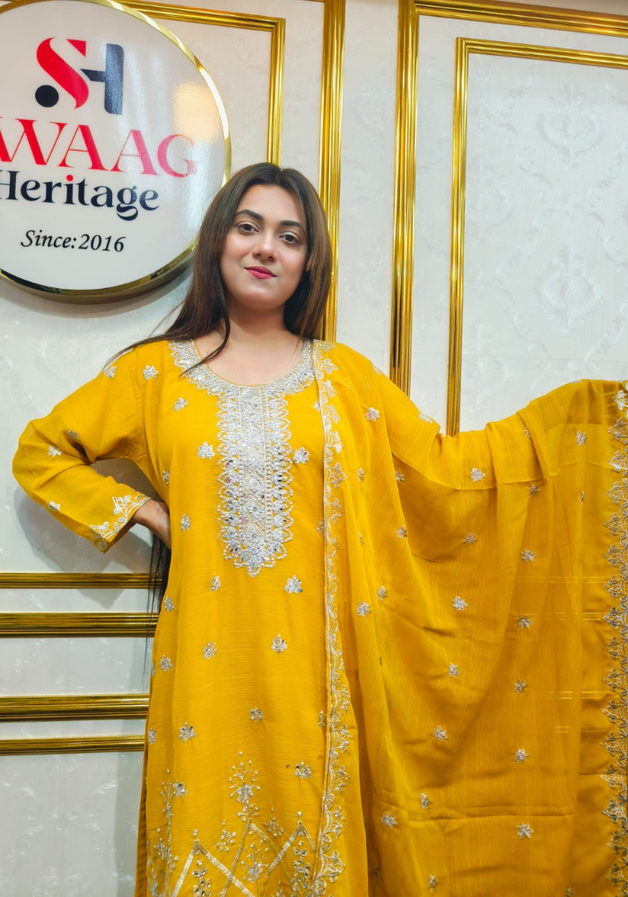 Premium Zari Embroidered chiffon Georgette 3 Piece Dress with stone - Image 4