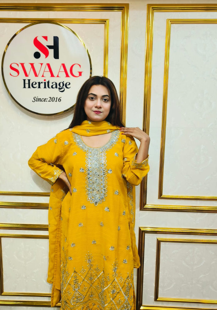 Premium Zari Embroidered chiffon Georgette 3 Piece Dress with stone - Image 2