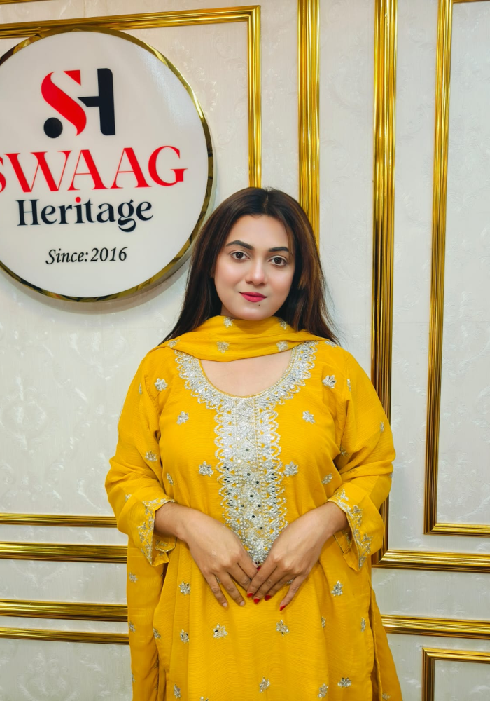 Premium Zari Embroidered chiffon Georgette 3 Piece Dress with stone - Image 7