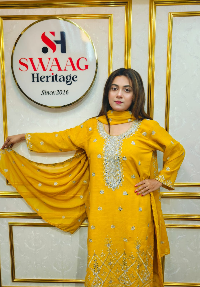 Premium Zari Embroidered chiffon Georgette 3 Piece Dress with stone - Image 6