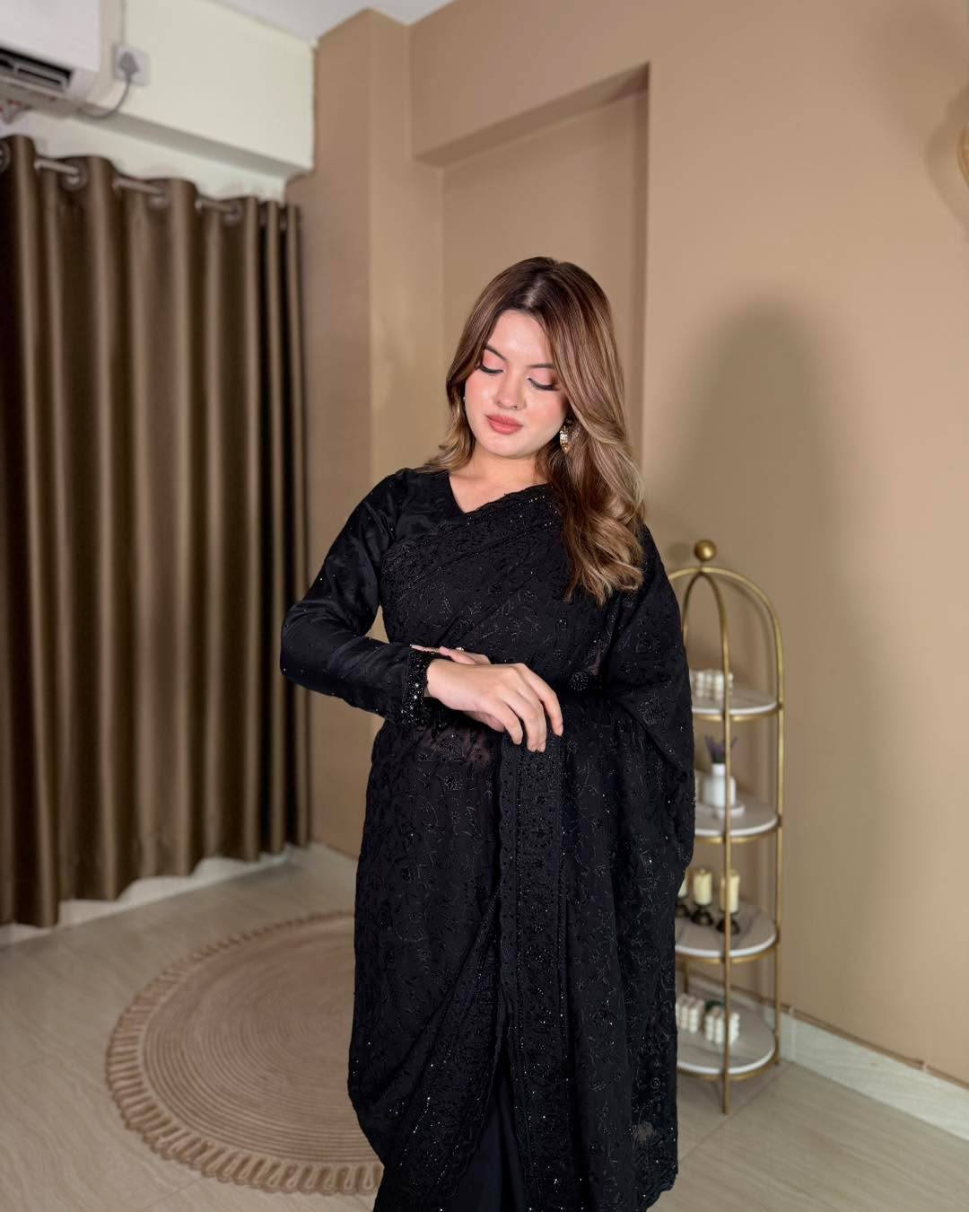 Luxury Party wear Black Saree BD - Image 2