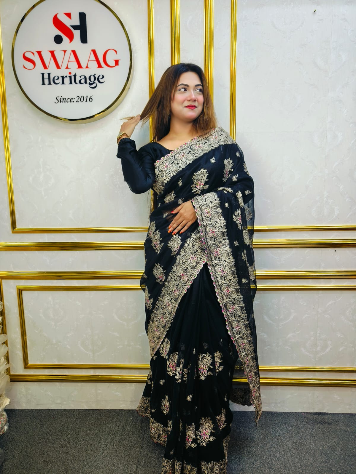 New Design Black Luxury party wear saree by Swaag Heritage - Image 2