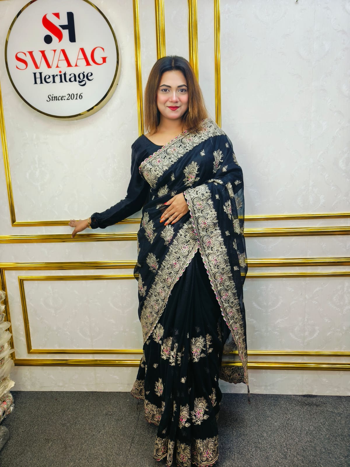New Design Black Luxury party wear saree by Swaag Heritage - Image 4